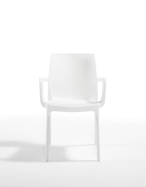 Living Beyaz Rattan Desenli Kollu Bahçe Sandalyesi