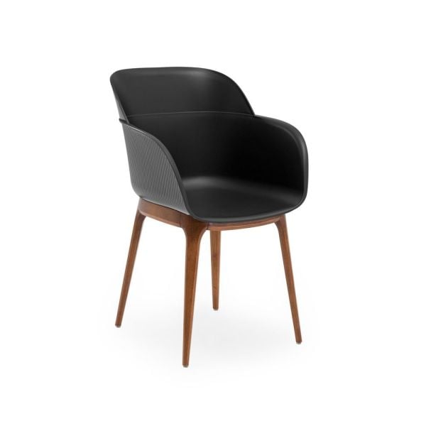 Ahşap Ayak Plastik Modern Siyah Salon Sandalyesi