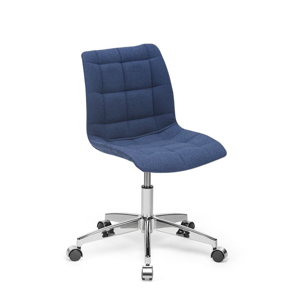 Mavi Kumaş Kaplamalı Metal Krom Ayaklı Ergonomik Ofis Çalışma Sandalyesi