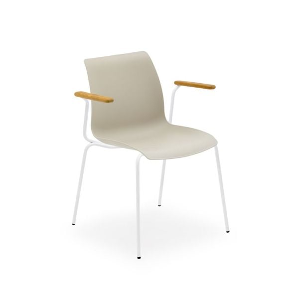 Modern Tasarımlı Beyaz Metal Bej Plastik Kollu Mutfak Sandalyesi
