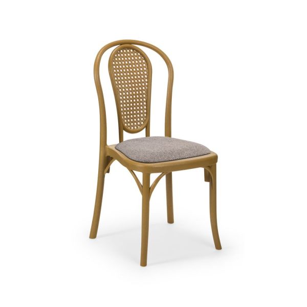 SOZO Salon Sandalyesi Ahşap Rengi ve Antrasit Gri Kumaş Döşemeli Ergonomik Model
