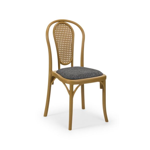 SOZO Salon Sandalyesi Ahşap Rengi ve Antrasit Gri Kumaş Döşemeli Ergonomik Model