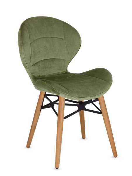 Petra Yeşil Kumaş Salon Sandalyesi – Şık, Ergonomik, Ahşap Ayaklı Yemek ve Kafe Sandalyesi