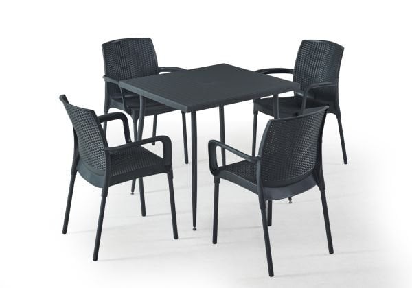 Antrasit Kollu Bahçe Masa Sandalye Takımı 4 Kişilik 80x80
