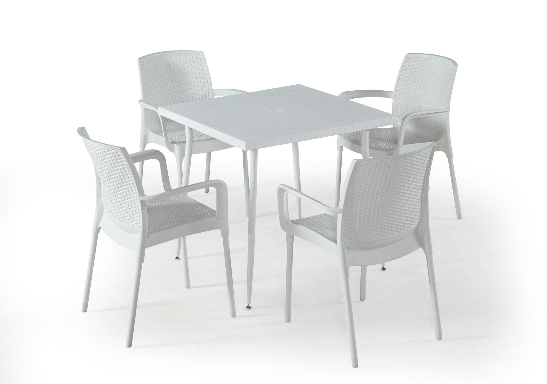 Beyaz Kollu Bahçe Masa Sandalye Takımı 4 Kişilik 80x80