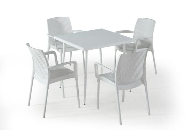 Beyaz Kollu Bahçe Masa Sandalye Takımı 4 Kişilik 80x80
