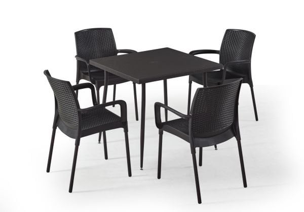 Kahverengi Kollu Bahçe Masa Sandalye Seti 4 Kişilik 80x80