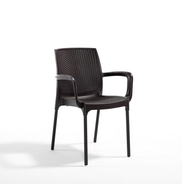 Kahverengi Kollu Bahçe Masa Sandalye Seti 4 Kişilik 80x80