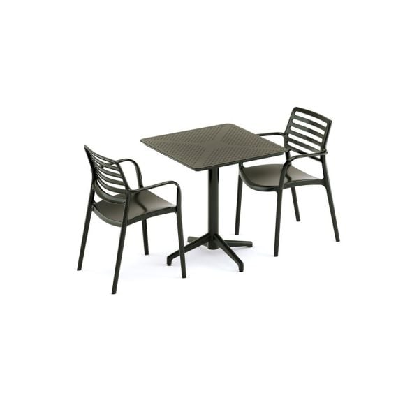 Siyah 2 Kişilik Kare 70x70 cm Dış Mekan Bahçe Masa ve Sandalye Takımı