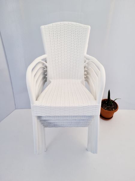 Set Halinde 6 Adet Beyaz Polipropilen Plastik Bahçe Sandalyesi