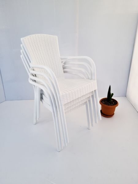 Beyaz 4 Adet Polipropilen Enjeksiyon Rattan Plastik Dış Mekan Bahçe Sandalyesi Seti