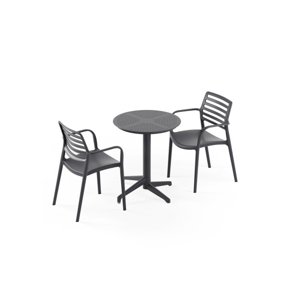 Antrasit Yuvarlak Katlanır Bahçe Masa Sandalye Takımı