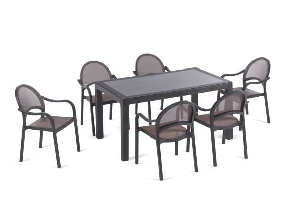 Kahverengi Fileli Bahçe Masa Sandalye Takımı 6 Kişilik