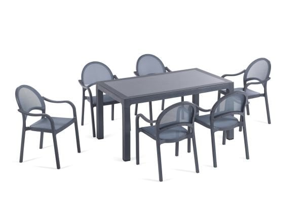 Antrasit Fileli Dış Mekan Bahçe Masa Sandalye 6 Kişilik