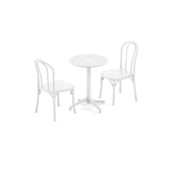 Beyaz 2 Kişilik Yuvarlak 60 cm Çapında Dış Mekan Bahçe Masa Sandalye Takımı