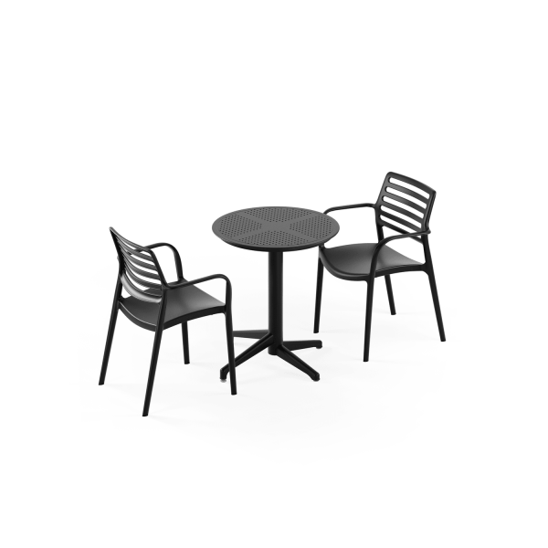 Siyah 2 Kişilik Bahçe Masa Sandalye Seti 60 cm Yuvarlak
