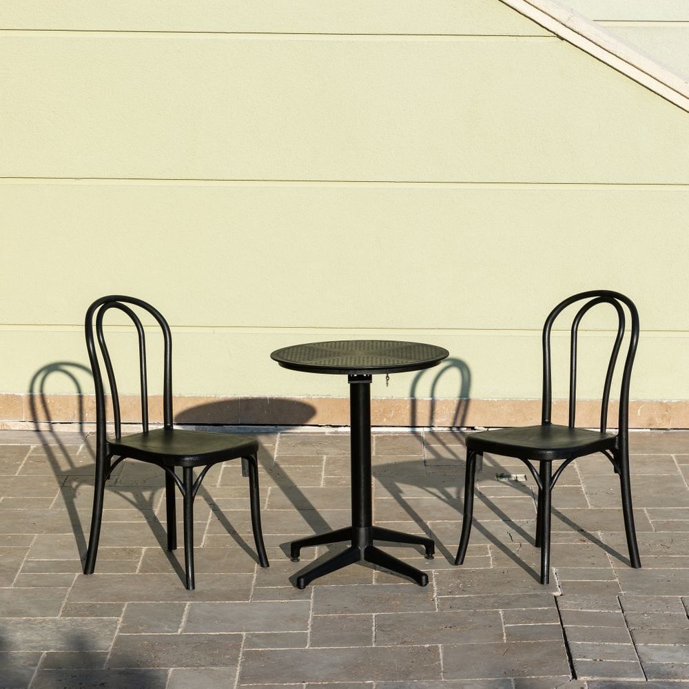 Siyah 2 Kişilik Yuvarlak 60 cm Çapında Dış Mekan Bahçe Masa Sandalye Takımı Mutfak Cafe Restoran Oteller ve Diğer Mekanlar İçin İdeal