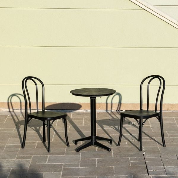 Siyah 2 Kişilik Yuvarlak 60 cm Çapında Dış Mekan Bahçe Masa Sandalye Takımı Mutfak Cafe Restoran Oteller ve Diğer Mekanlar İçin İdeal
