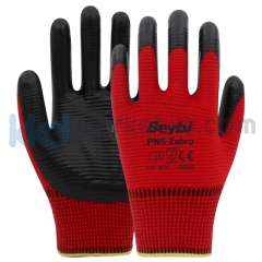 ﻿Beybi PN5 Zebra Polyester Örme Nitril Eldiven