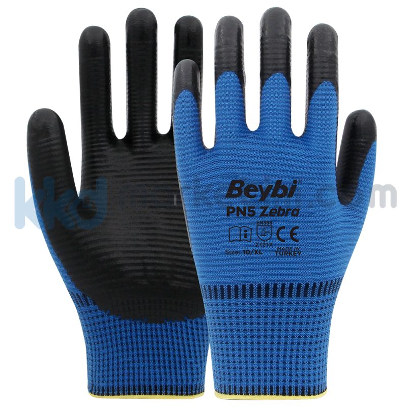 ﻿Beybi PN5 Zebra Polyester Örme Nitril Eldiven