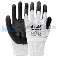 Beybi PN Zebra Polyester Örme Nitril Eldiven