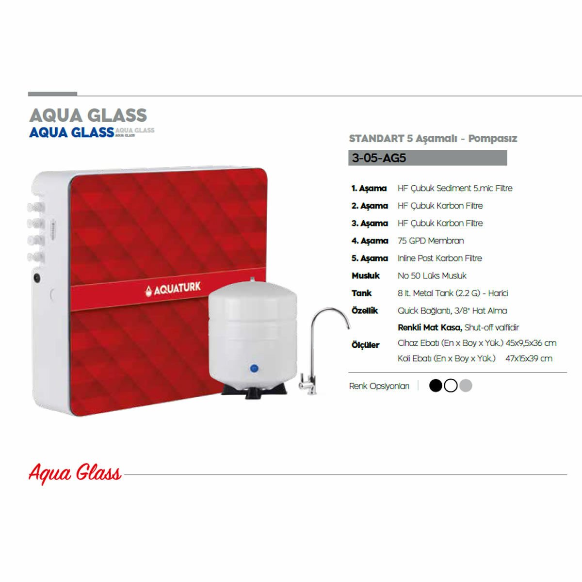 AQUA GLASS STANDART 5 Aşamalı - Pompasız 3-05-AG5