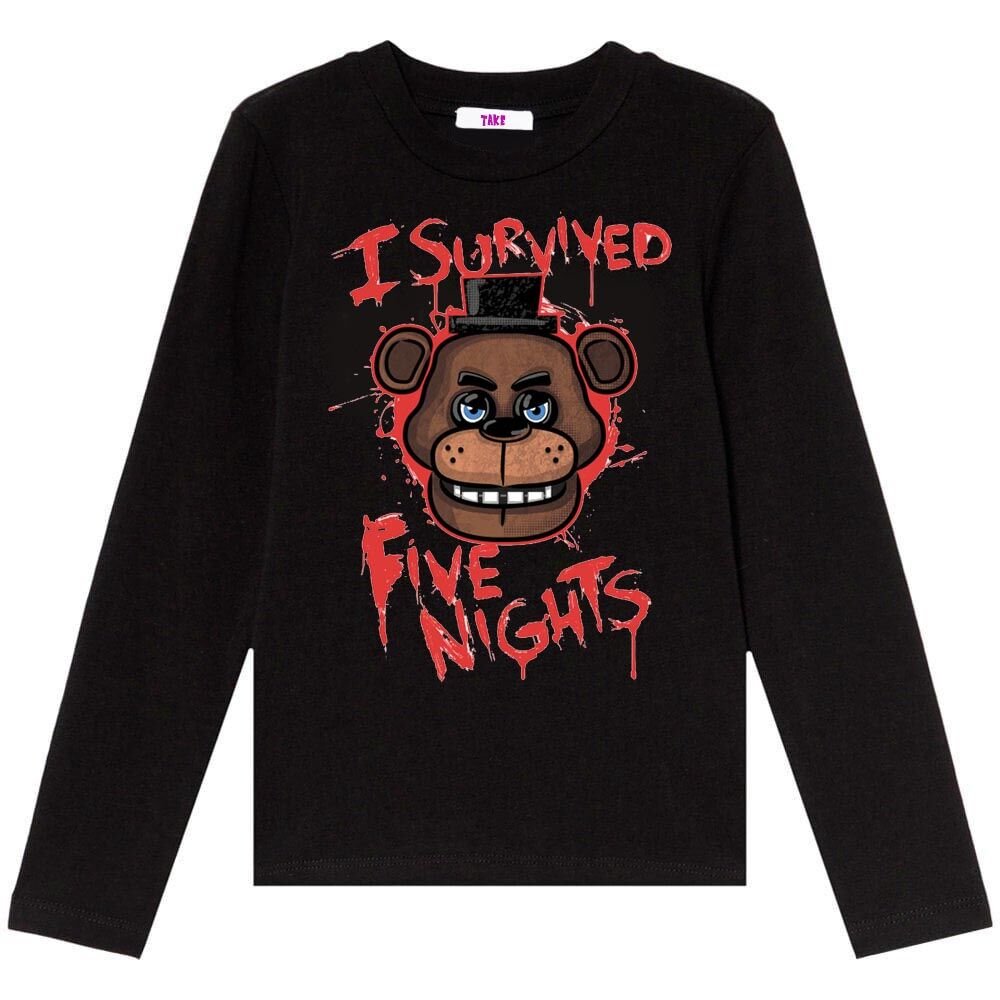 Five Nights at Freddys Uzun Kol Çocuk Tişört Siyah FNAF Yeni Sezon