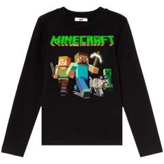 Minecraft Uzun Kol Çocuk Tişört Siyah Unisex