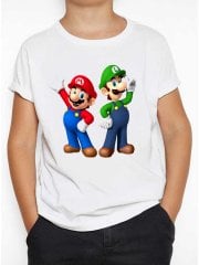 Mario And Luigi Çocuk Tişört Beyaz Unisex