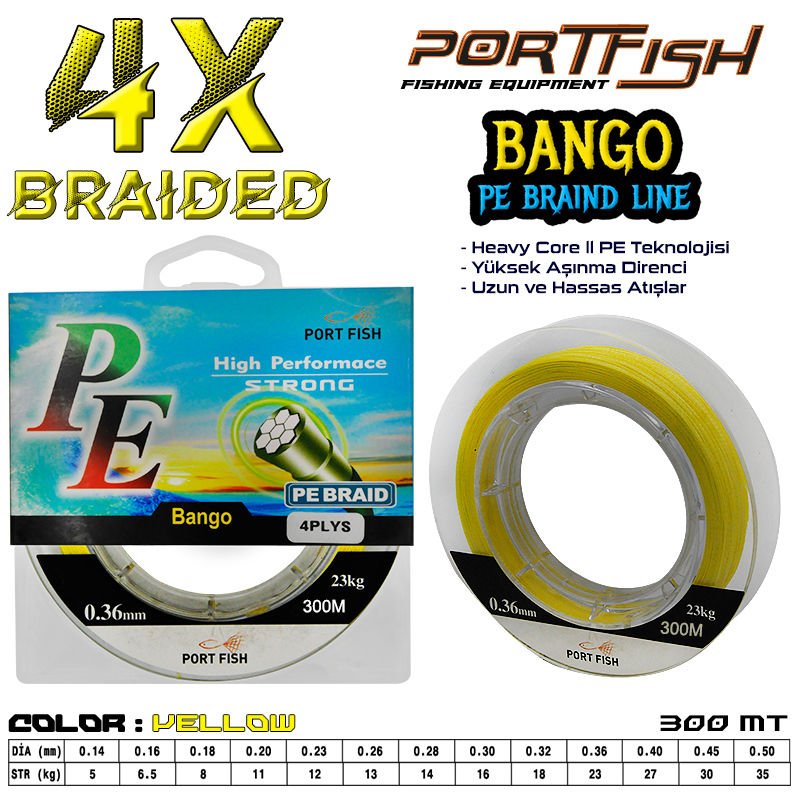 Portfish Bango 4 Kat İp Misina 300 mt Sarı
