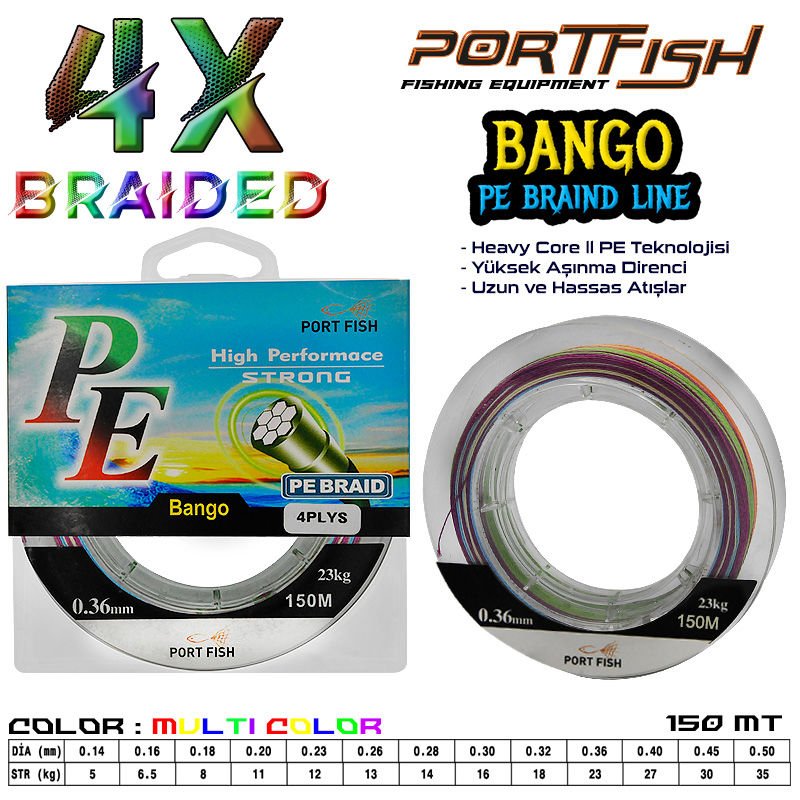Portfish Bango 4 Kat İp Misina 150 mt Ebruli