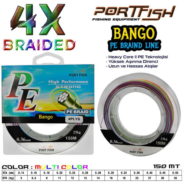 Portfish Bango 4 Kat İp Misina 150 mt Ebruli