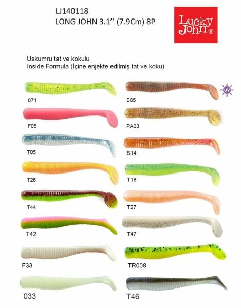 Lucky John Long John 3.1'' (7.87 cm) 8P Silikon Yem F33