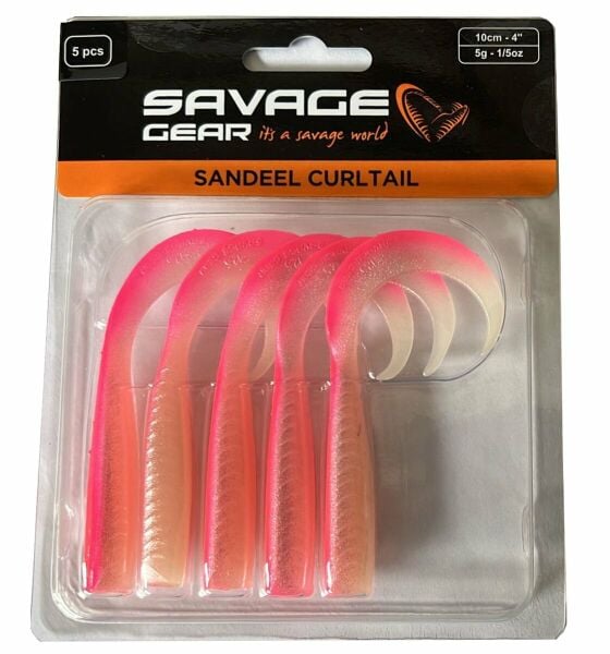 Savage Gear LB Sandeel Curltail 10cm Pink Glow Back 5 Adet