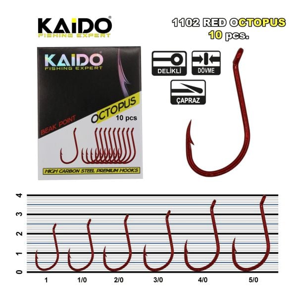 1102 Red Octopus Beak Olta İğnesi (10 pcs) 2/0