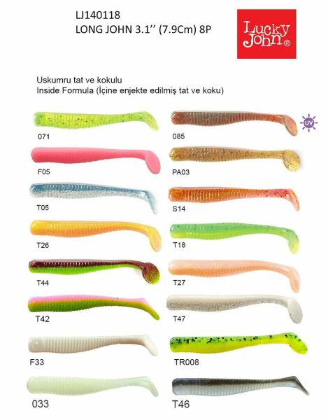 Lucky John Long John 3.1'' (7.87 cm) 8P Silikon Yem T46