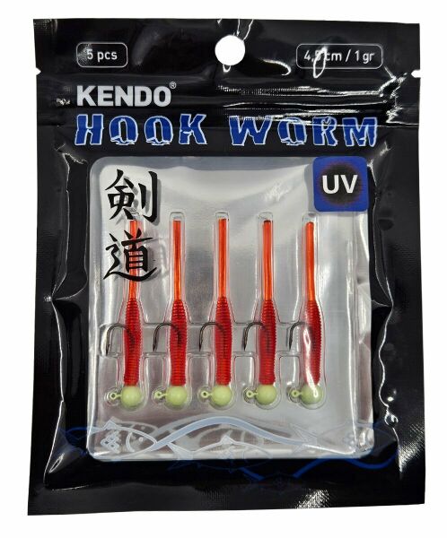 Kendo Hook Worm Jighead+Lrf Silikonu 1gr+4.5cm 5 Adet