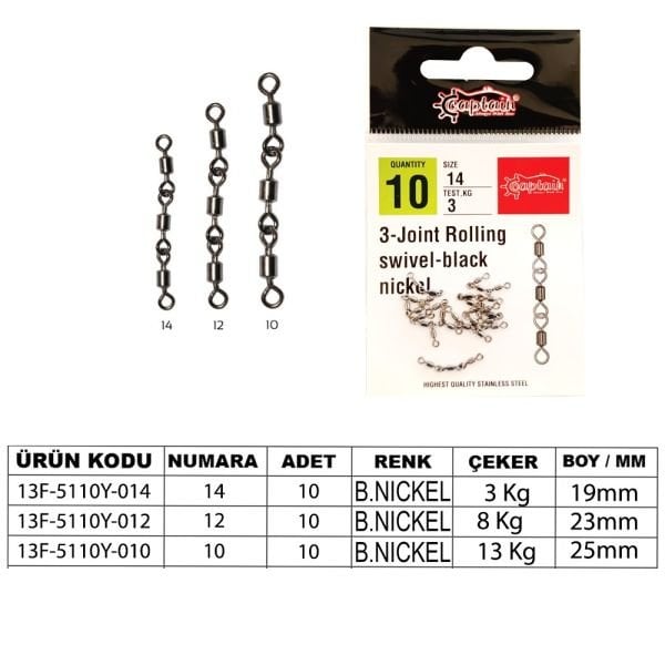 Captain 5110 3 Zincir Rulmanlı Fırdöndü 10'lu Paket Black Nikel