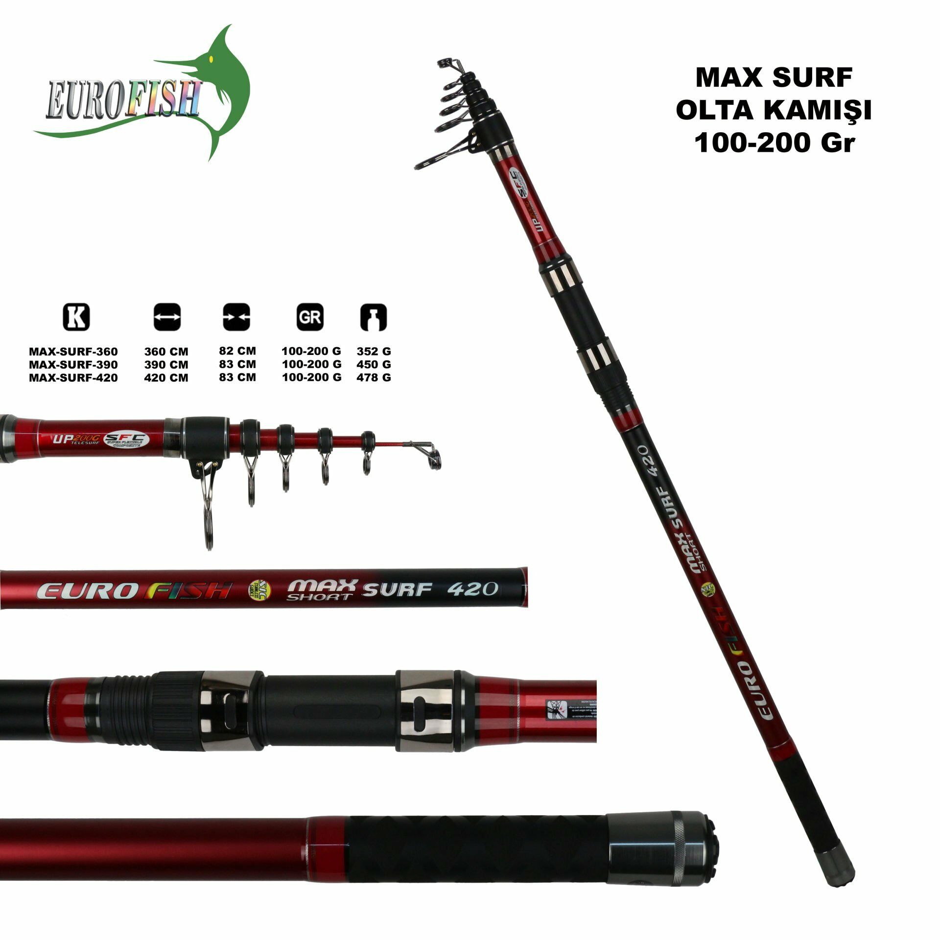Max Surf 100-200 Gr Surf Kamışı 390 cm