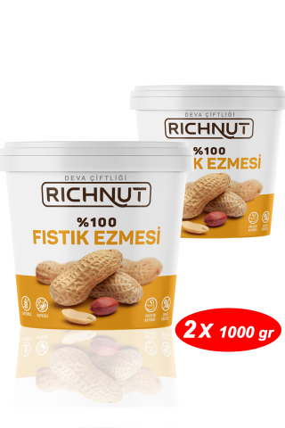 2 Kg Şekersiz Katkısız %100 Fıstık Ezmesi (2 X 1000 GR)