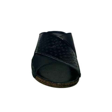 EXTRAFIT Çapraz Kalın Bantlı Kadın Terlik 911 Siyah Deri Rugan - 39