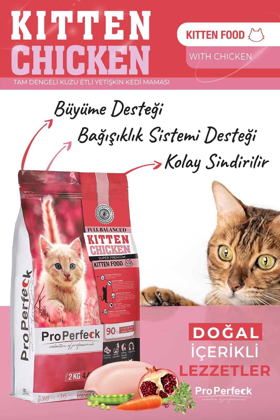 PREMİUM TAVUKLU NARLI HAVUÇLU YAVRU KEDİ MAMASI 2 KG