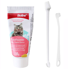 Bioline Kedi Diş Macunu Ve Diş Fırçası Seti Peynir Aromalı 50 gr