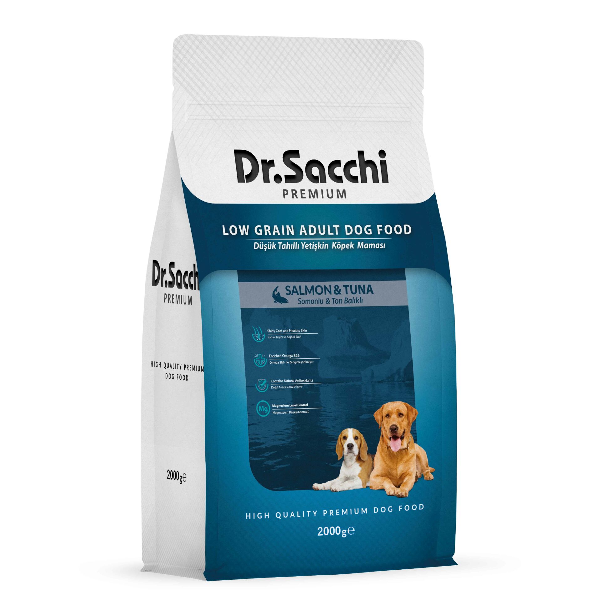 Dr.Sacchi Premium Düşük Tahıllı Somonlu ve Ton Balıklı Yetişkin Köpek Maması 2 Kg