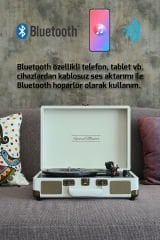 *ÜCRETSİZ KARGO Record Master ST14012 Kum Beyaz Retro Pikap Bluetooth ve Şarj Özellikli Retro Pikap 33, 45, 78 Devir