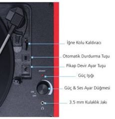*ÜCRETSİZ KARGO Record Master T310CH Şarj Özellikli Pikap - 33, 45, 78 Devir T310CH- KIRMIZI