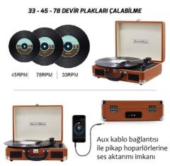 *ÜCRETSİZ KARGO Record Master T310CH Şarj Özellikli Pikap - 33, 45, 78 Devir T310CH- Kahverengi