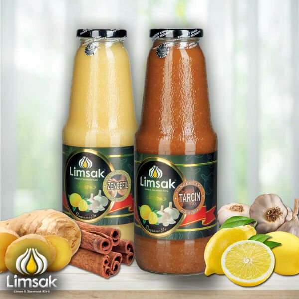 1 lt Tarçınlı + 1 lt Zencefilli Limon Sarımsak Kürü Cam Şişe