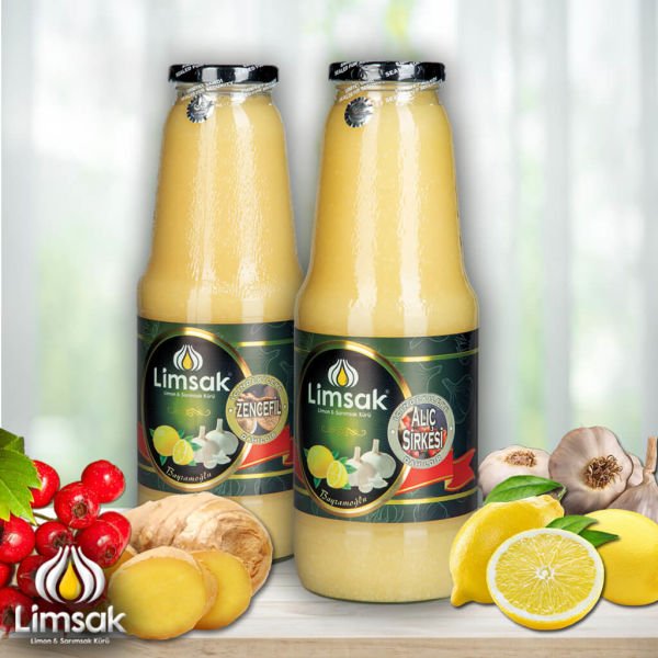 1 lt Alıç Sirkeli + 1 lt Zencefilli Limon Sarımsak Kürü Cam Şişe