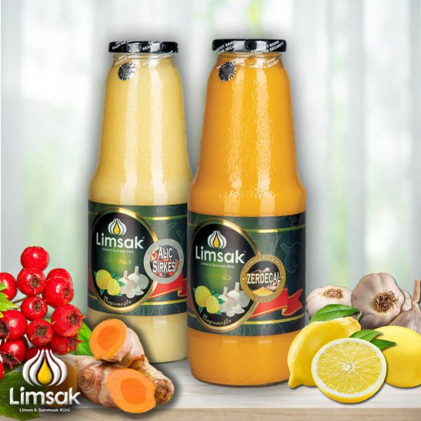 1 lt Zerdeçallı + 1 lt Alıç Sirkeli  Limon Sarımsak Kürü Cam Şişe